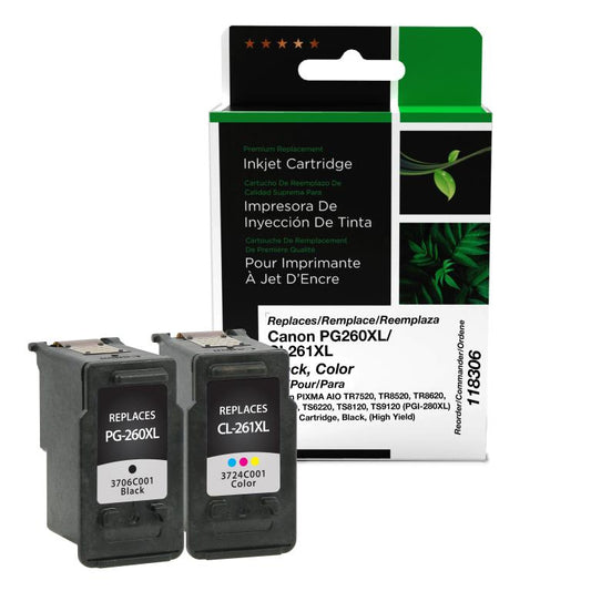 High Yield Black, Color Ink Cartridges for Canon PG-260XL/CL-261XL (3706C005) 2-Pack